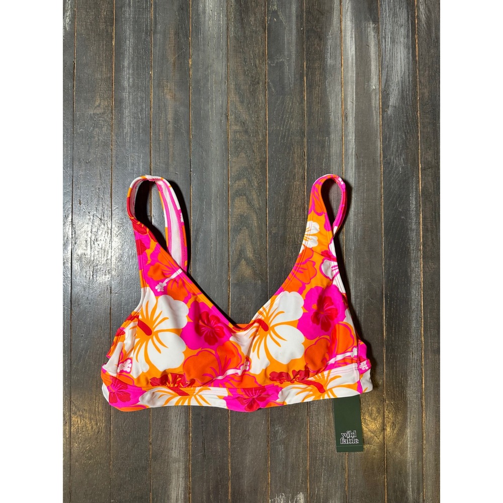 Wild‎ Fable Womens Floral Bikini Top Pink Orange Tropical Hibiscus Swim NWT